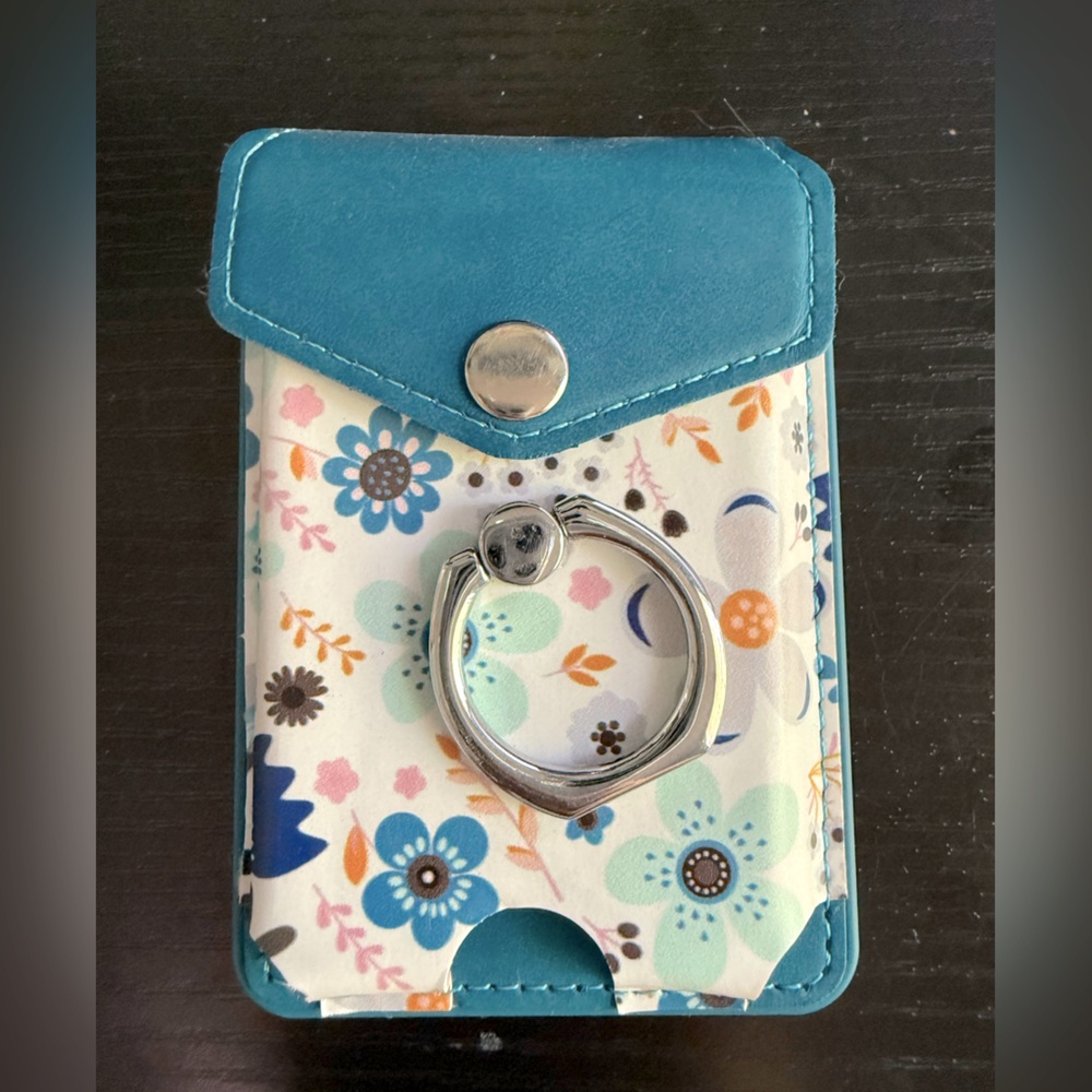 Floral Phone Wallet with Ring Holder - Blue